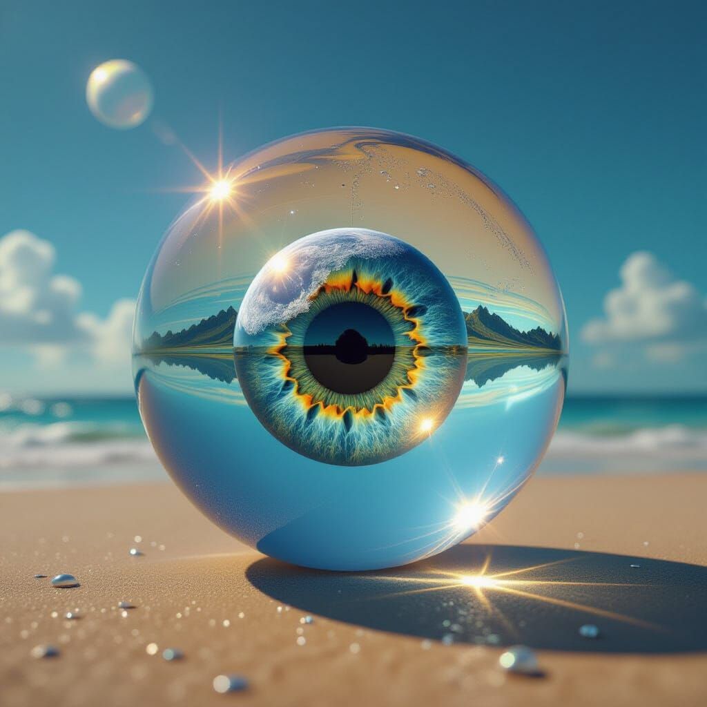 Otherworldly Eyeball Reflects Moon, Surrealist Style