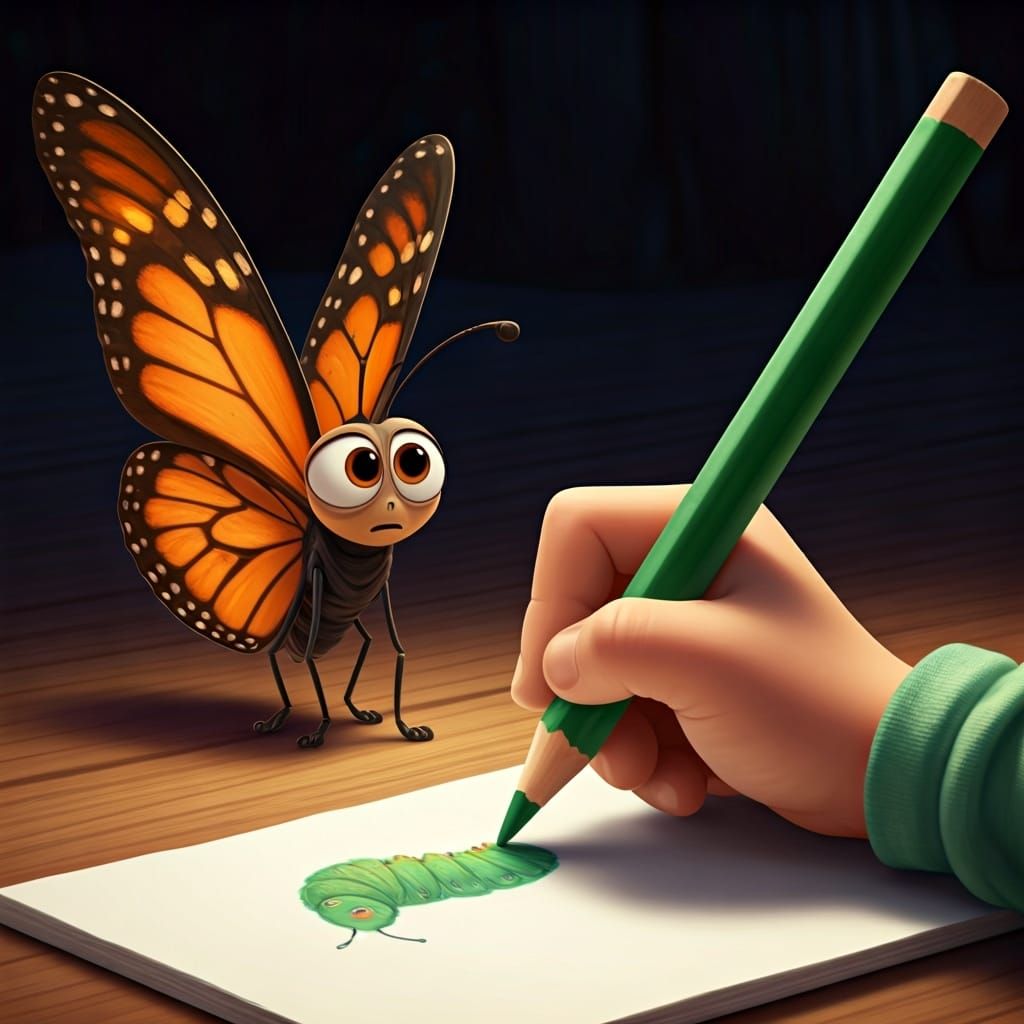Confused Butterfly Watches Caterpillar Creation in Pixar Sty...