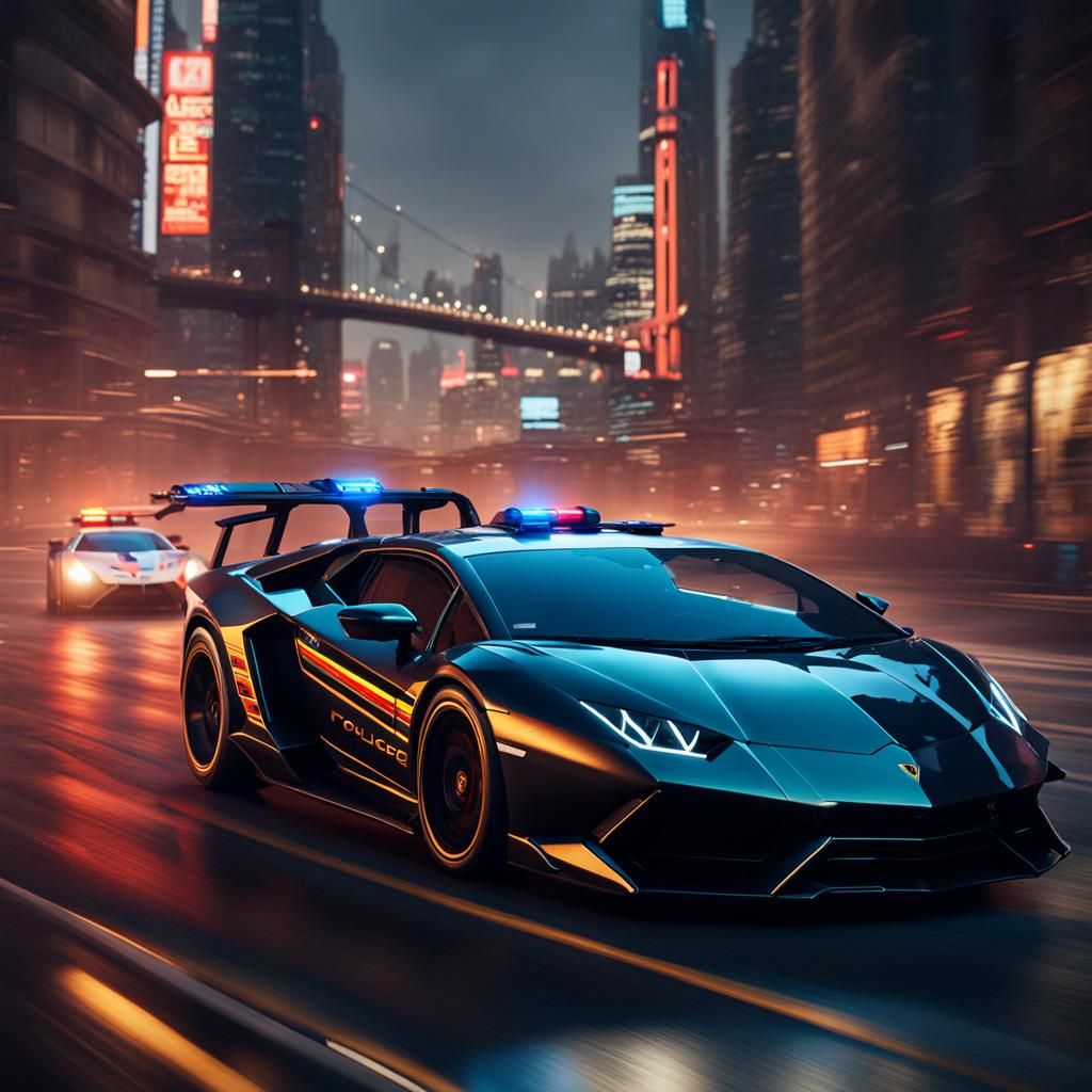 Lamborghini Police Car Chase in Detailed Matte Painting