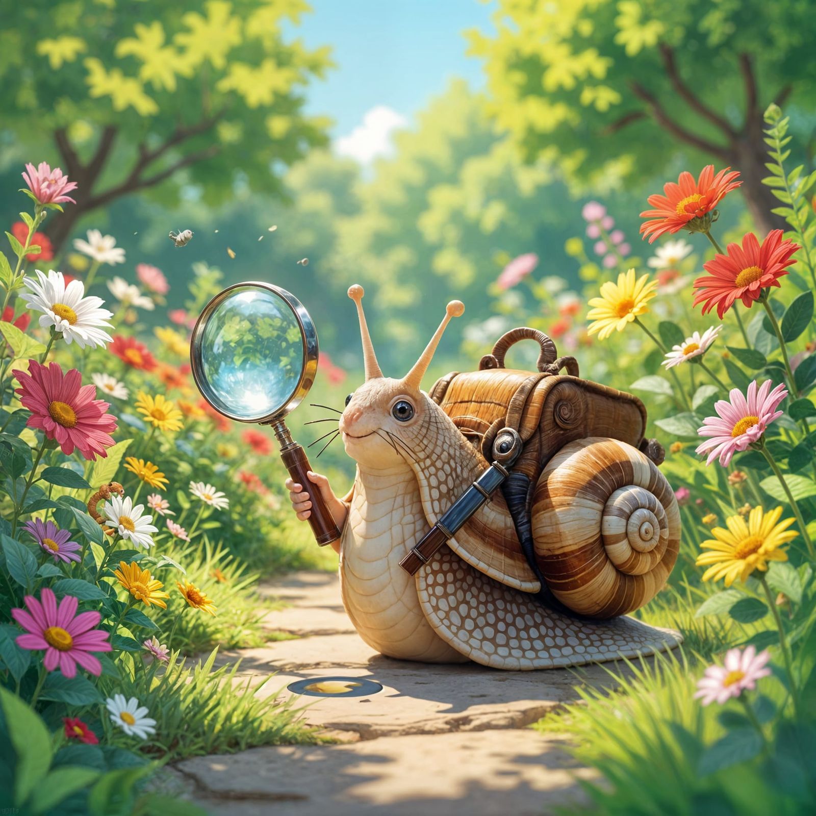 Anime Snail's Curious Investigation with Magnifying Glass