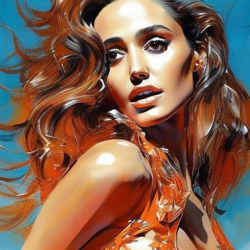 Gorgeous Woman in Orange Swimsuit: Hyperrealistic Beach Port...