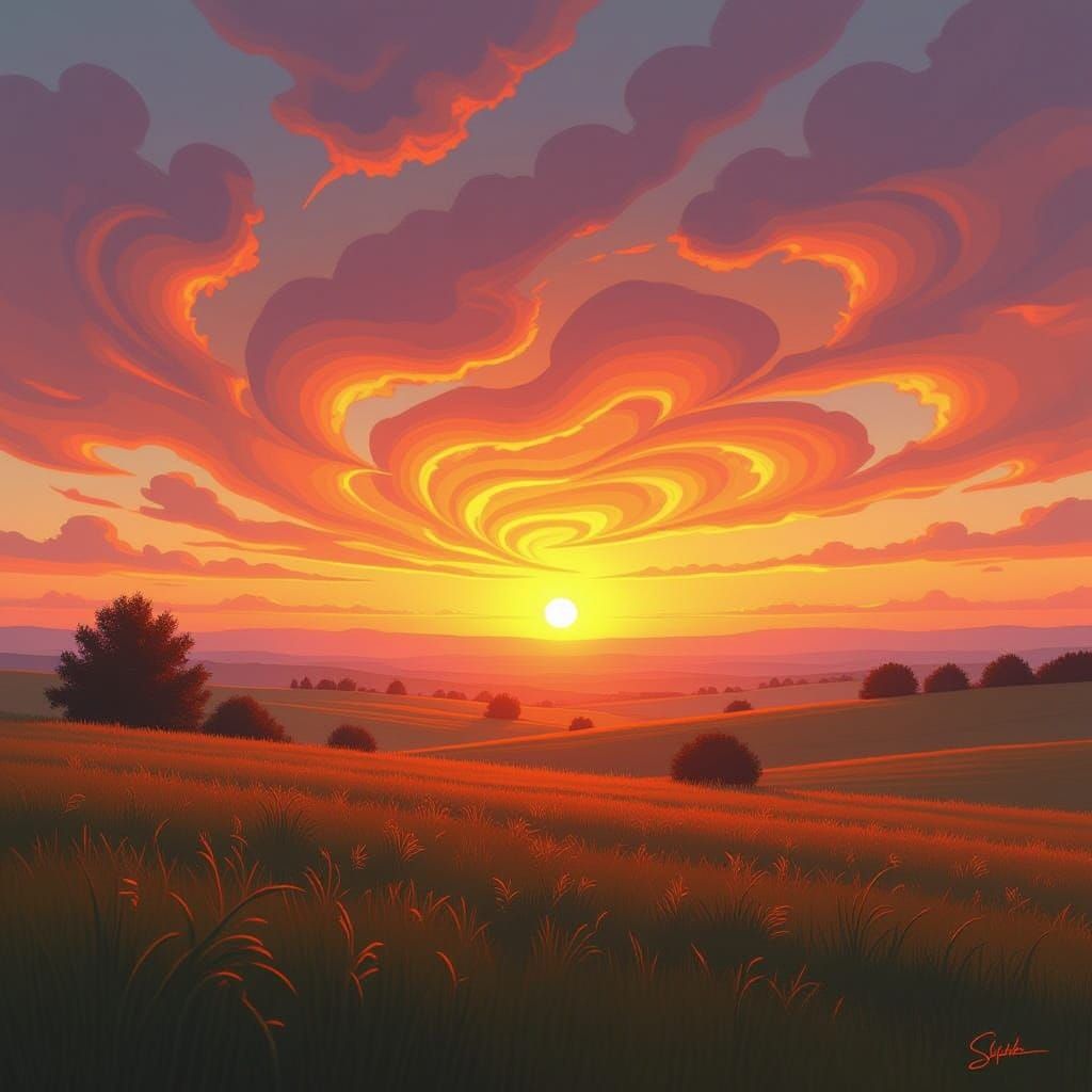 Morning dawn, psychedelic, painting.