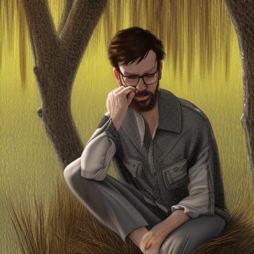 Hyperrealistic Portrait of Dr. Daniel Jackson Under Willow