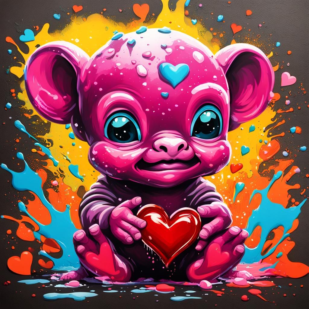 Cherub Holding Heart: Graffiti Splash Art