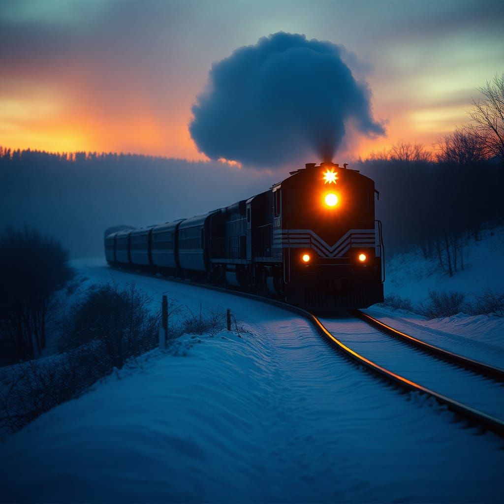 Polar Express Train Through Snowy Pennsylvania Landscape