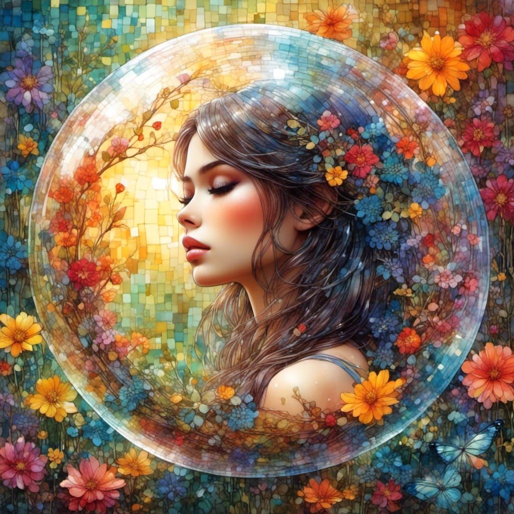 Colorful Jay in Mosaic Sphere, Splash Art