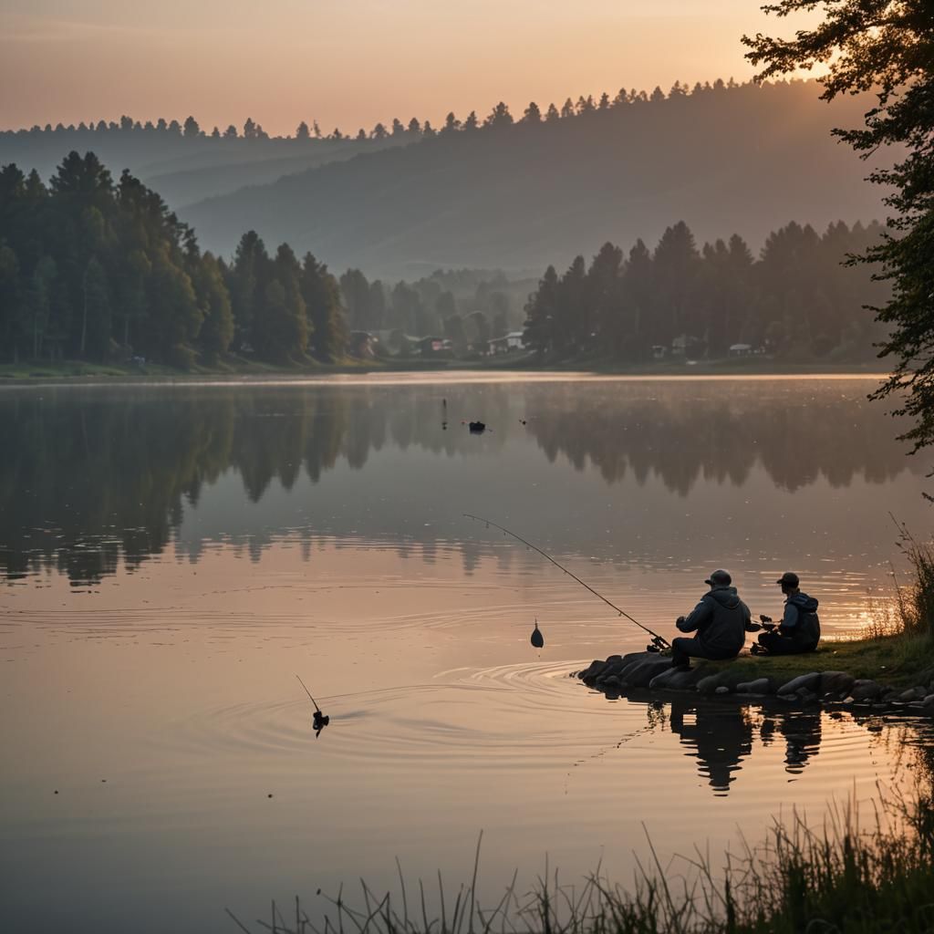 Picturesque Sunset Lake Fishing: Professional Photography