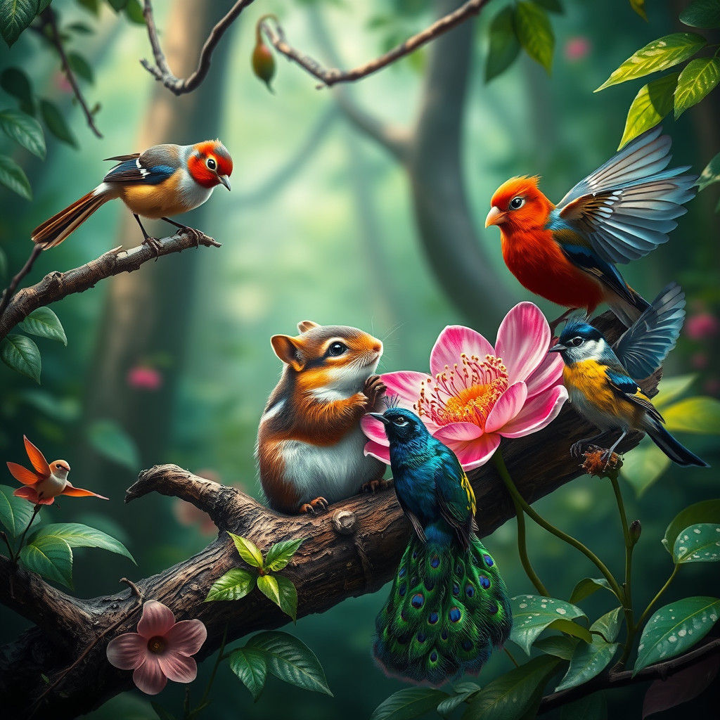 Chipmunk Debates World Affairs with Birds, Matte Painting