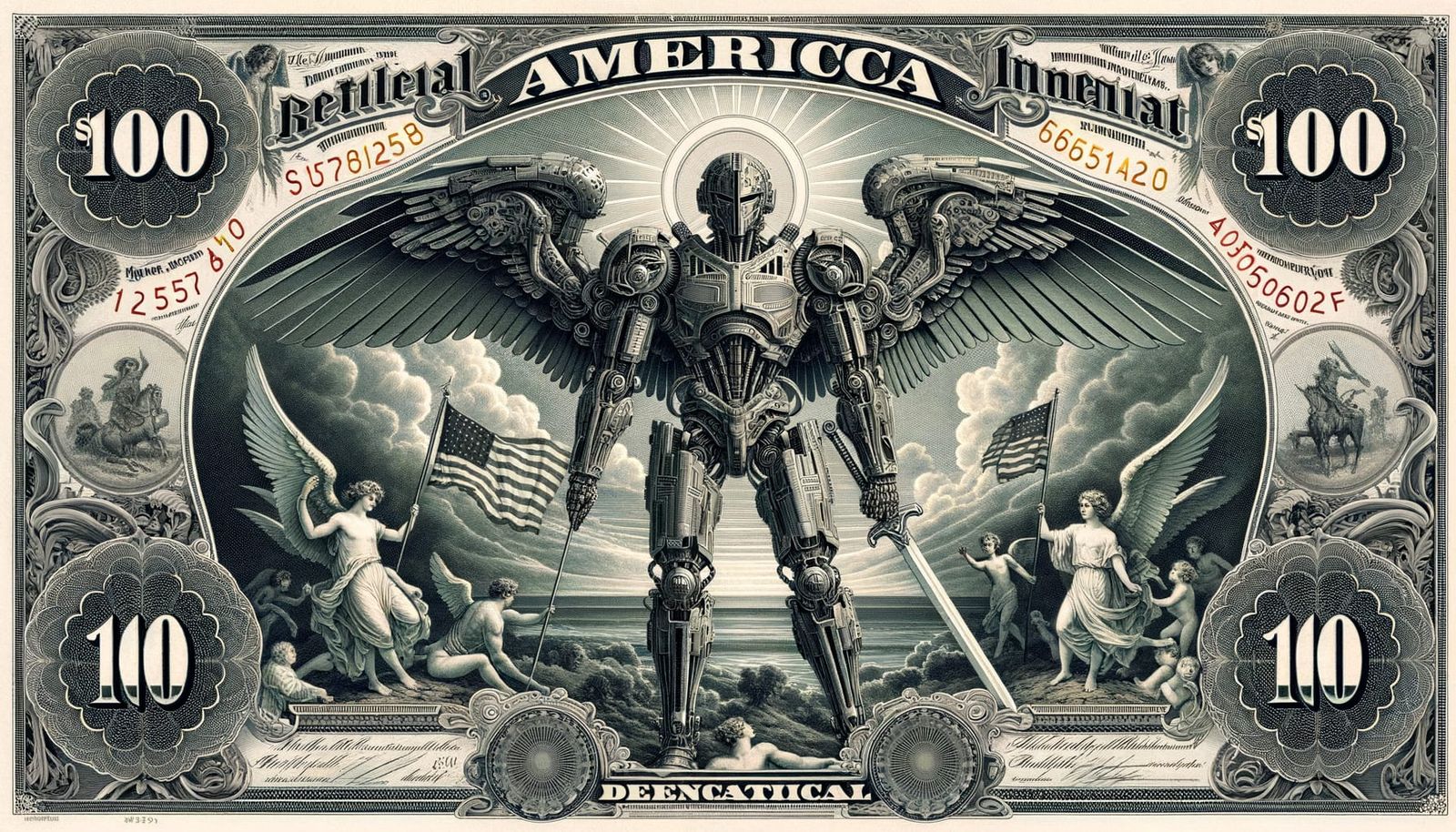 Robot Angel Adorns Retrofuturistic Banknote