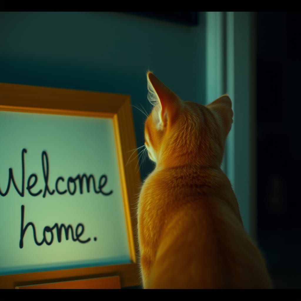 Cute Orange Kitten Welcomed Home: Cinematic Still