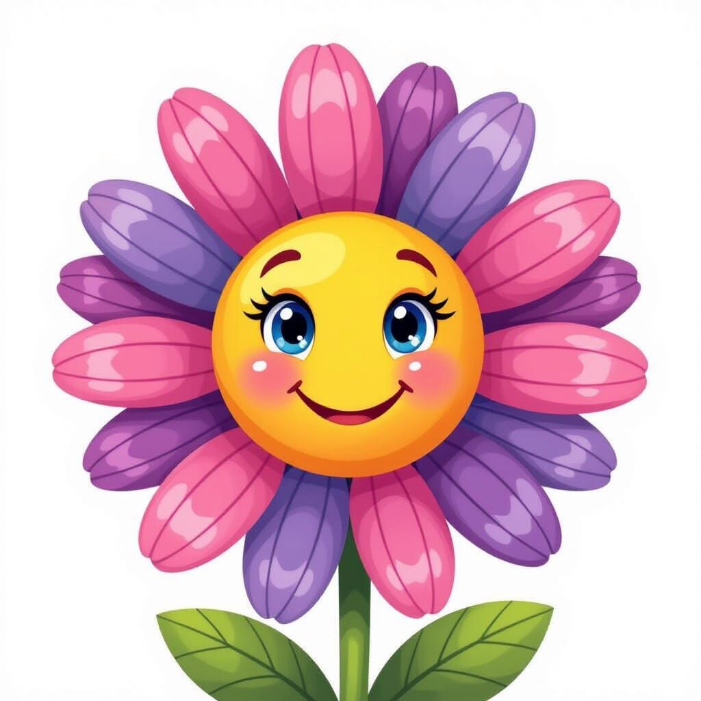 Joyful Purple Flower with Smiling Face in Candyland Style