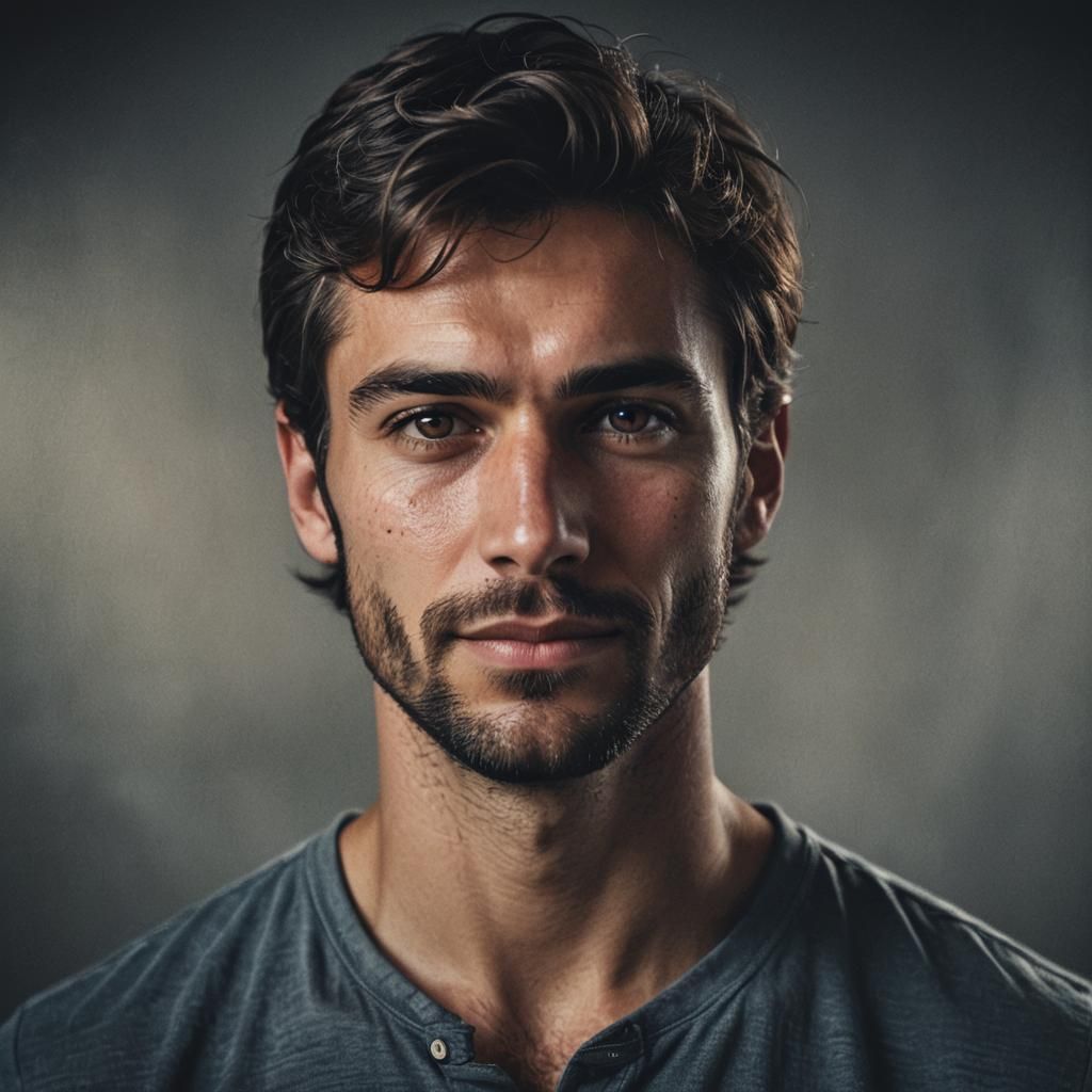 Photorealistic Portrait of Handsome Man in Dim Lighting