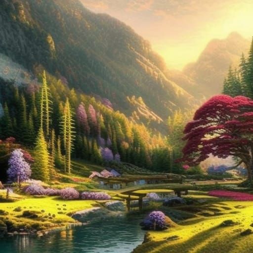 Granite Mountains in Golden Sunlight: Digital Matte Painting