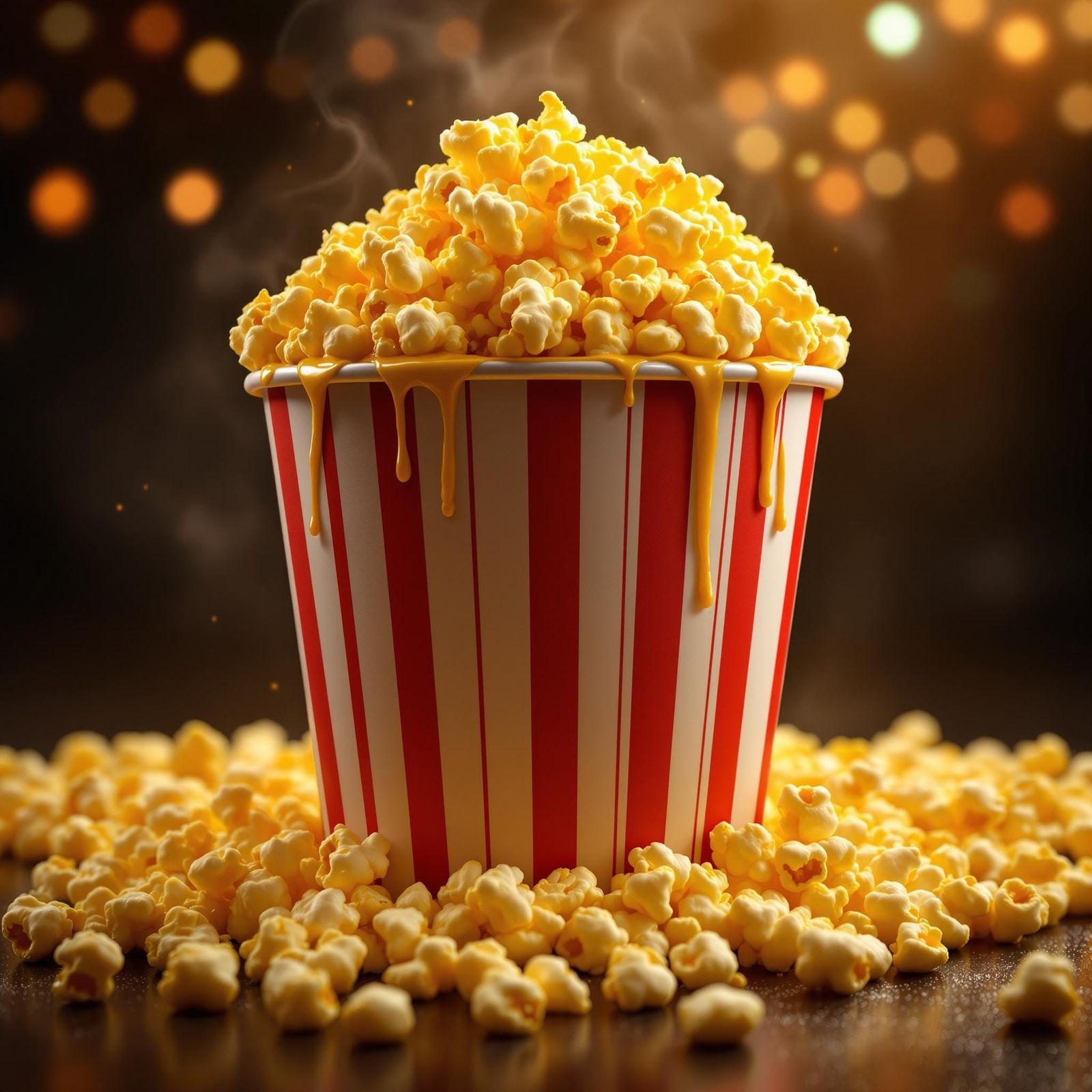 A giant overflowing bucket of golden, buttery popcorn, each ...