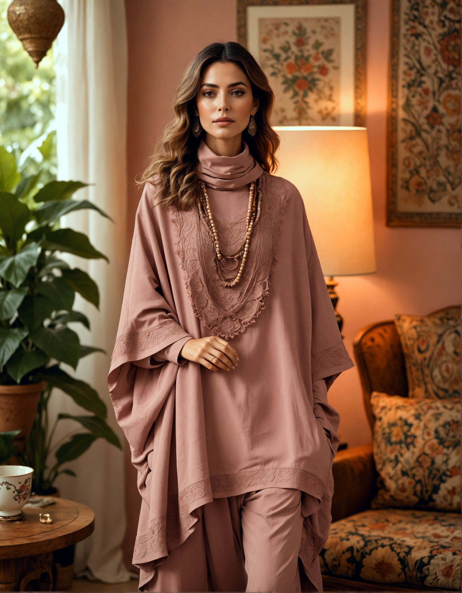 Free-Spirited Bohemian Woman in Cozy Eclectic Interior