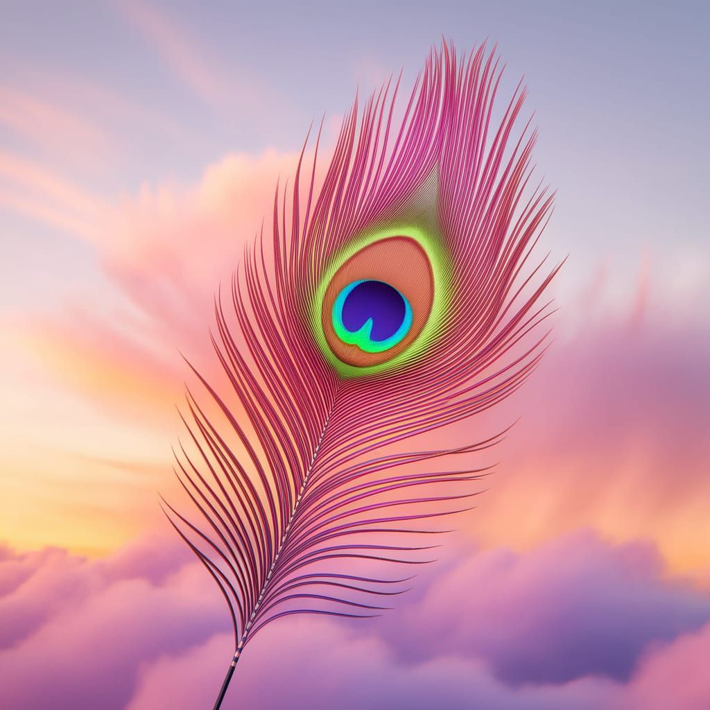 Vibrant Iridescent Peacock Feather in Sunset Glow