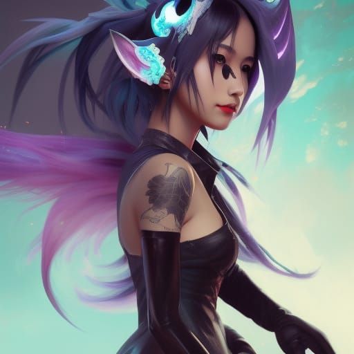 Demon Black Hatsune Miku Portrait in Hyperdetailed Style