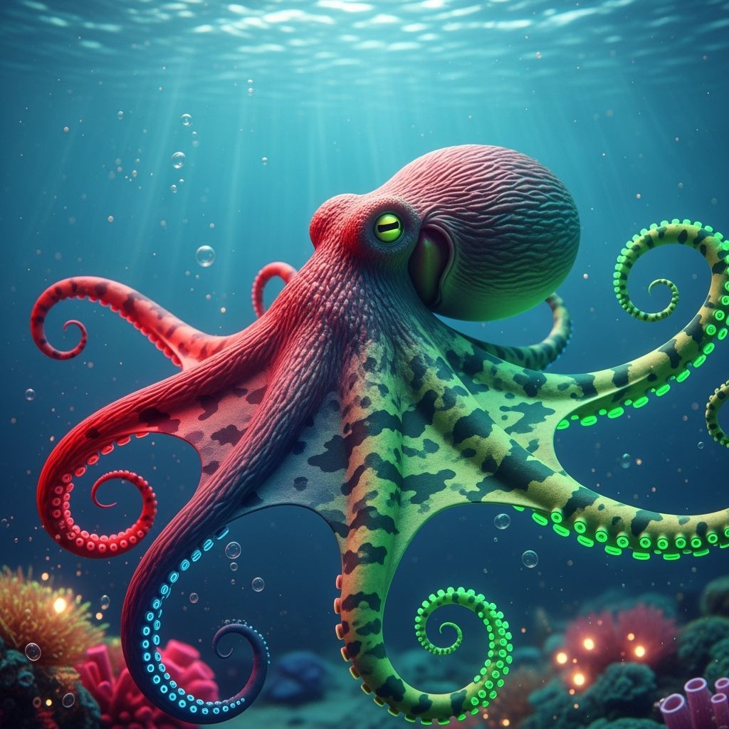 Bioluminescent Octopus in Dreamy Underwater Scene