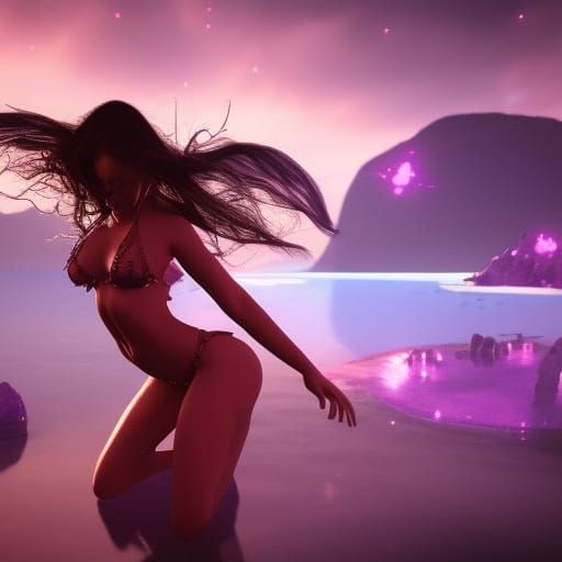 Purple Fire Dancer in Detailed Matte Painting