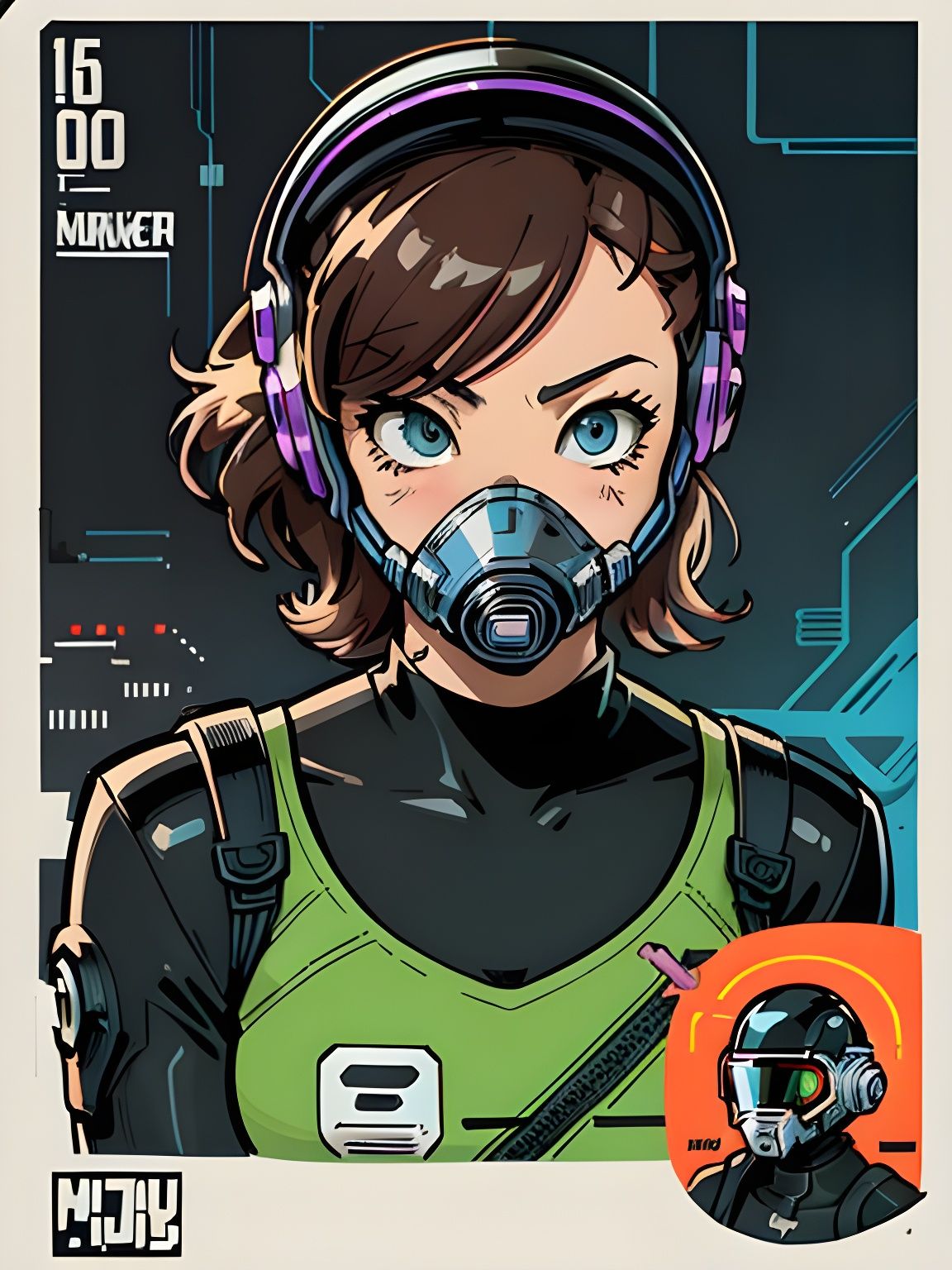 Cyberpunk Cyborg Portrait with Neon Heart in Pixel Art