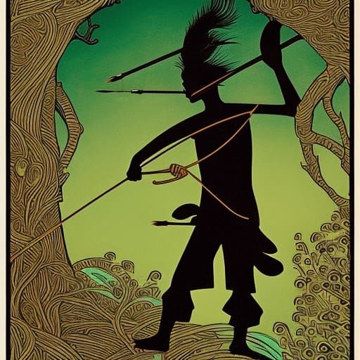 Asian Teen Archer Portrait in Silhouette Art Style