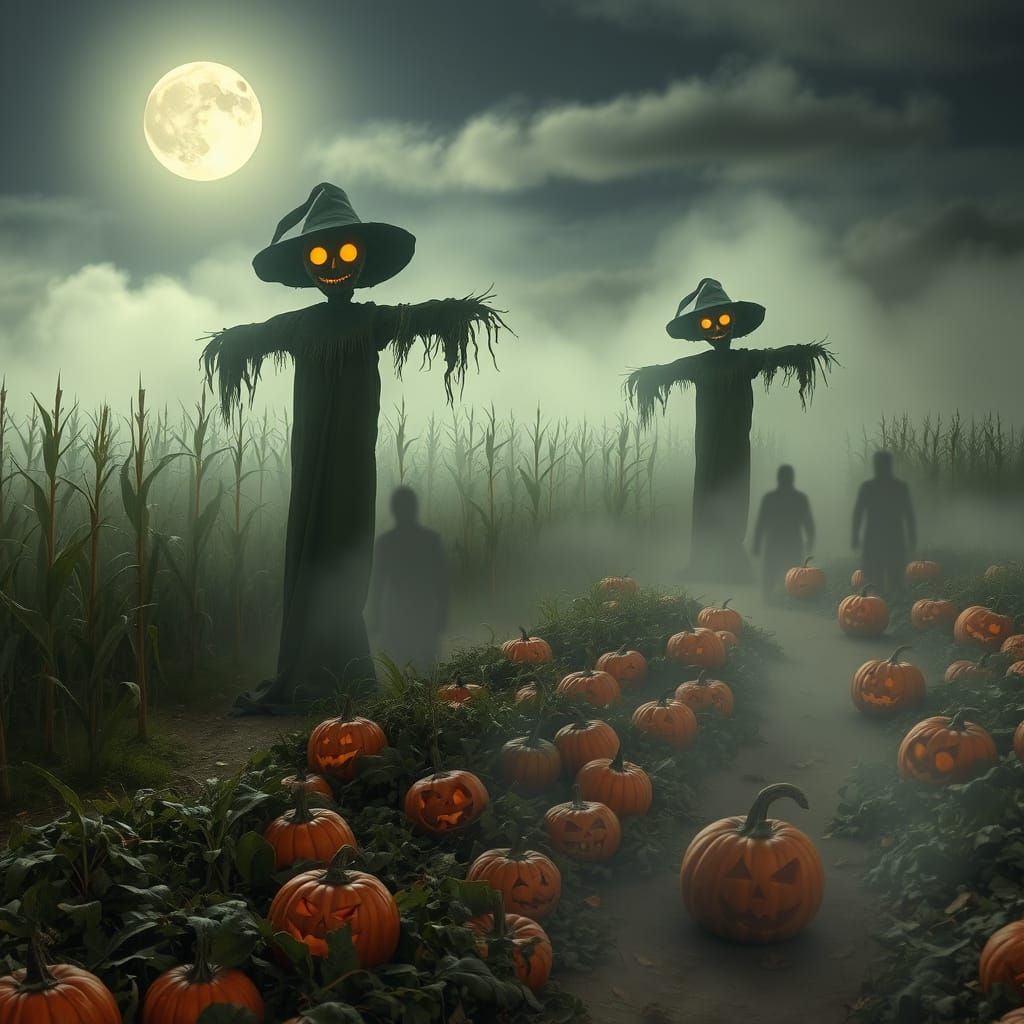 Eerie Harvest Night Haunted Corn Maze with Ghostly Scarecrow...