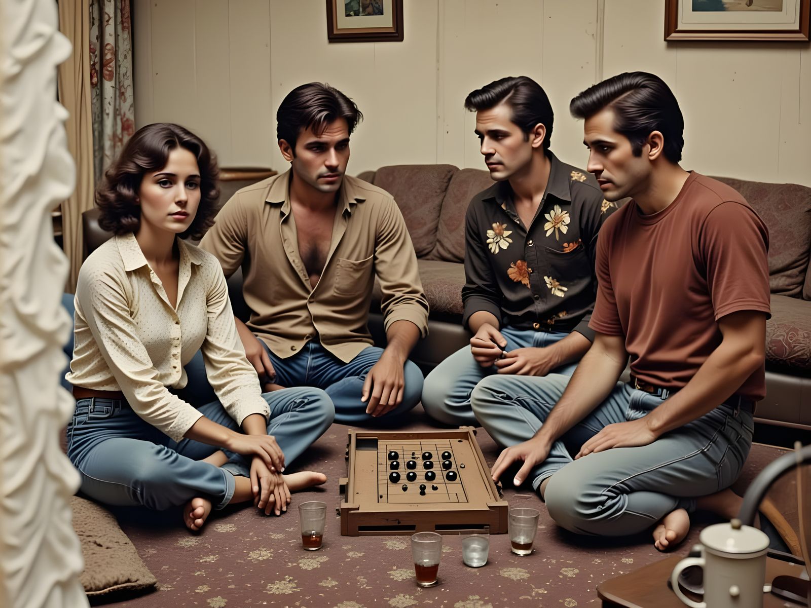 Friends Play Board Game in 70s Living Room