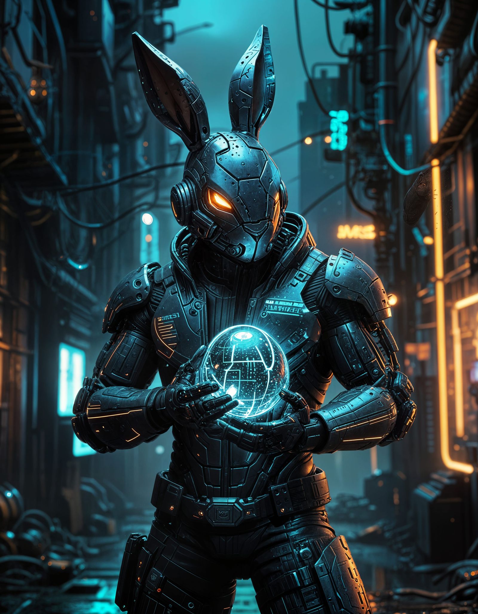 Cyborg Bunny Holds Powerful Egg in His Hands