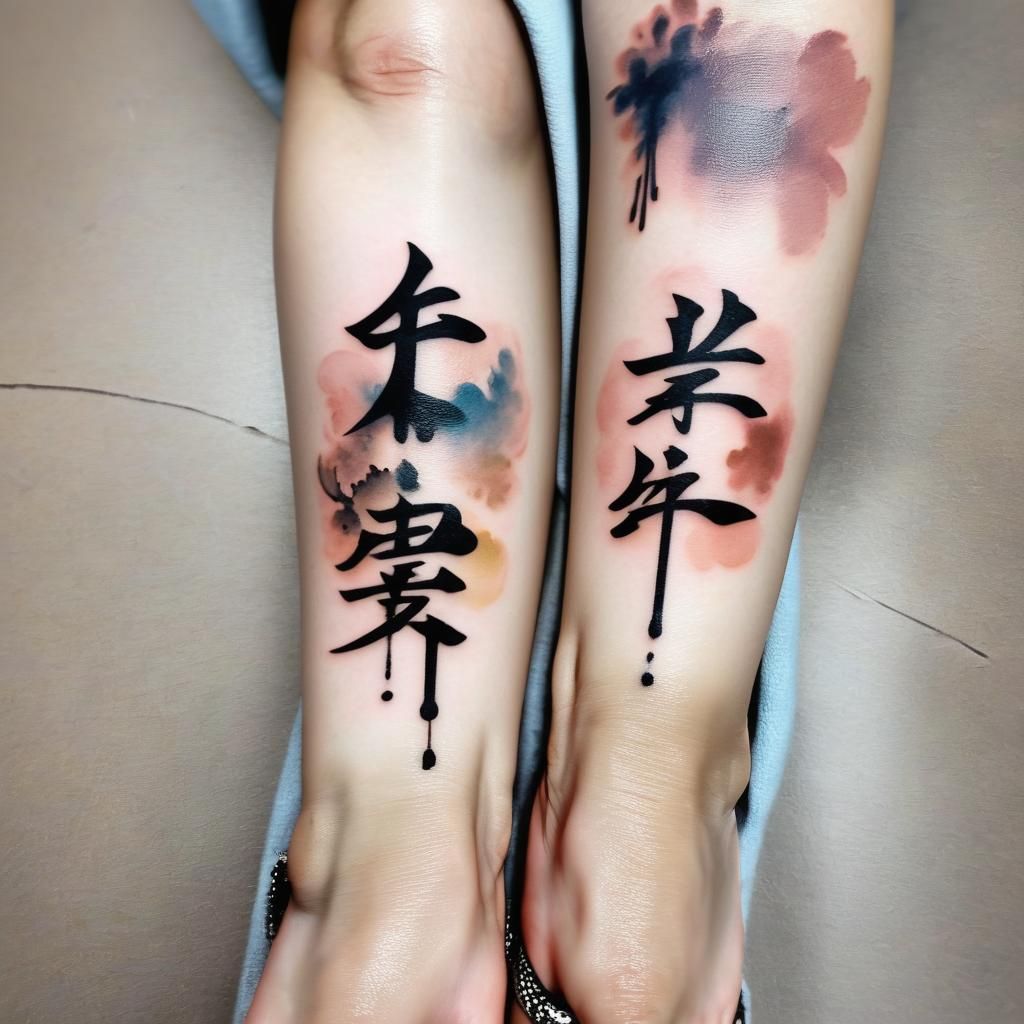 Japanese Water Ink Tattoo with Life Kanji