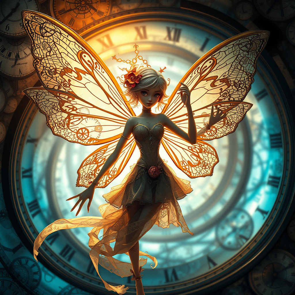 Steampunk Fairy in a Clockwork Tunnel