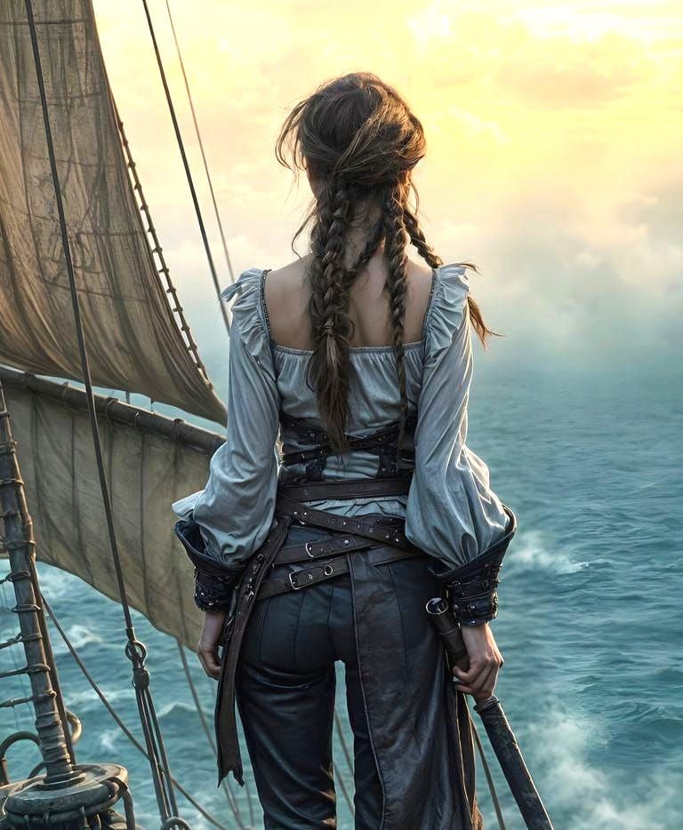 Luis Royo Inspired Dark Fantasy Pirate Maiden Amidst Morning...