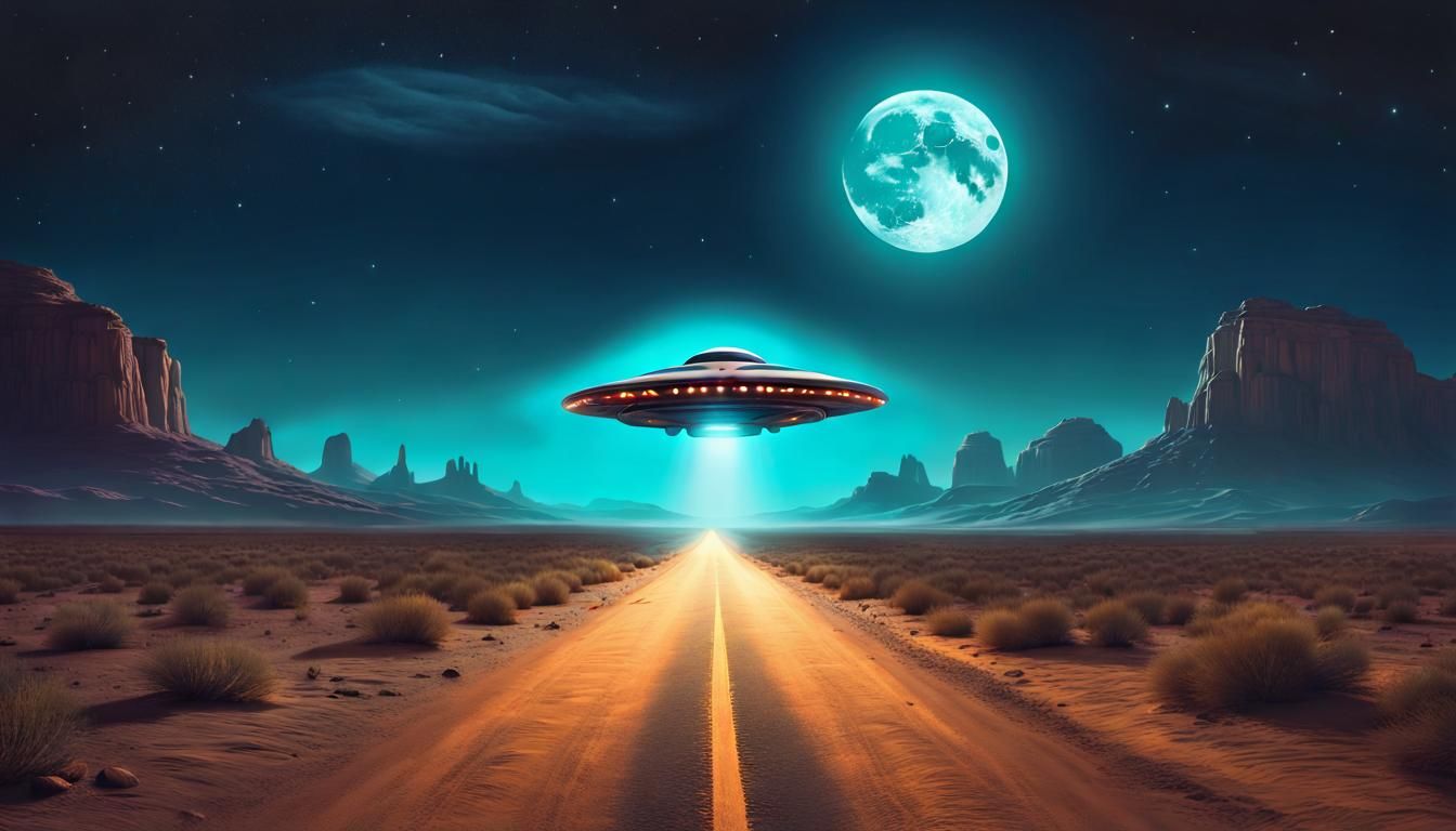 Hyperrealistic UFO Abduction in Desert Night