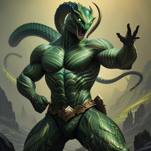Man Transforms into Cobra in Fierce Fantasy Art