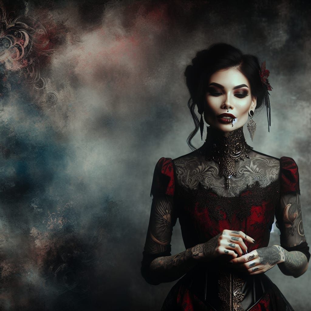 Elegant Gothic Woman with Tattoos
