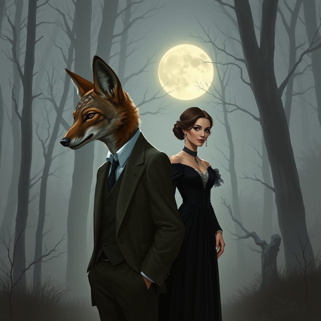 Jackal and Wolf's Widow in Realistic Style