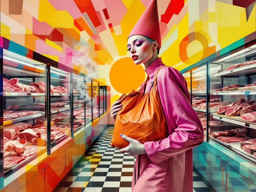 Vibrant Surreal Portrait in Modernist Aesthetic
