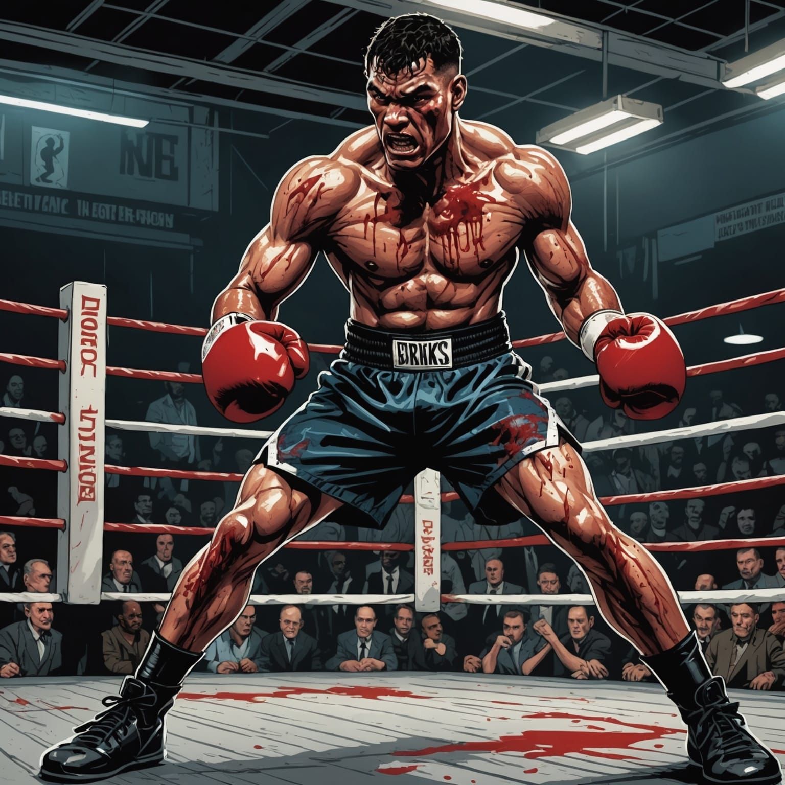 Violent Boxer in Ring: Comic Book Art