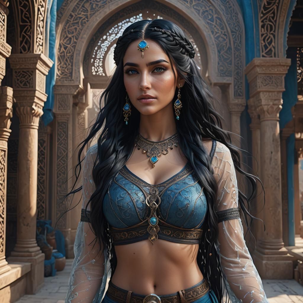 Arabic Woman with Braids: Detailed Matte Painting