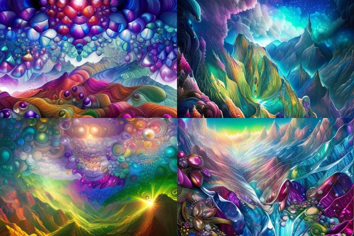 Colorful Jewel Mountains in Digital Illustration Style