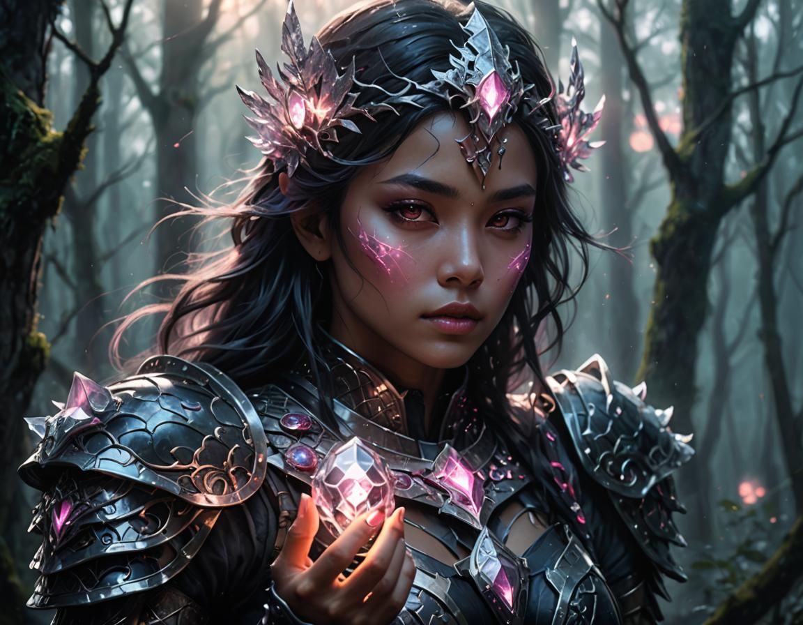 Dark Fantasy Lady with Glowing Crystal