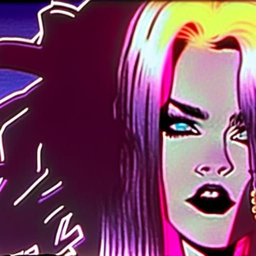 Gothic Bodybuilder in Purple Bikini, Anime Style