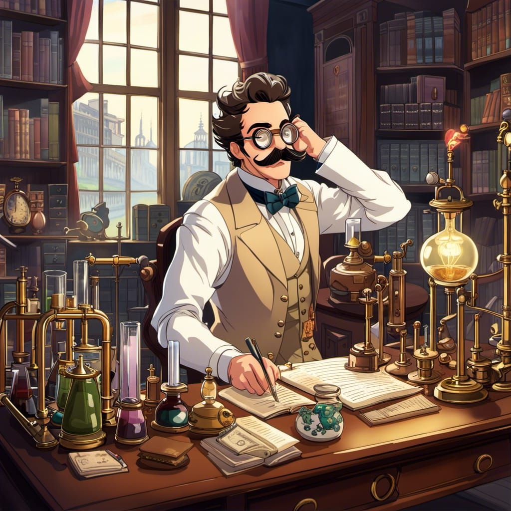 Anime-Style Victorian Scientist in Laboratory