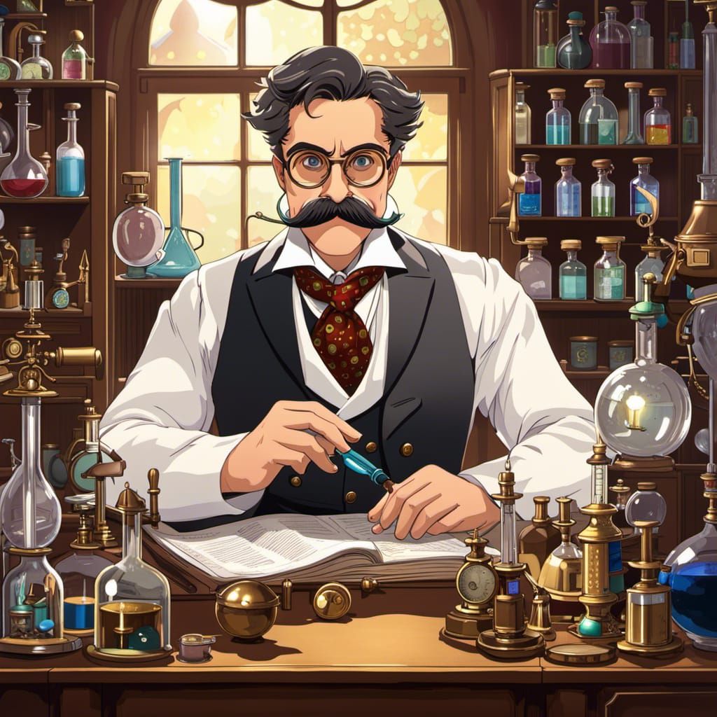 Victorian Scientist in Anime Style Laboratory