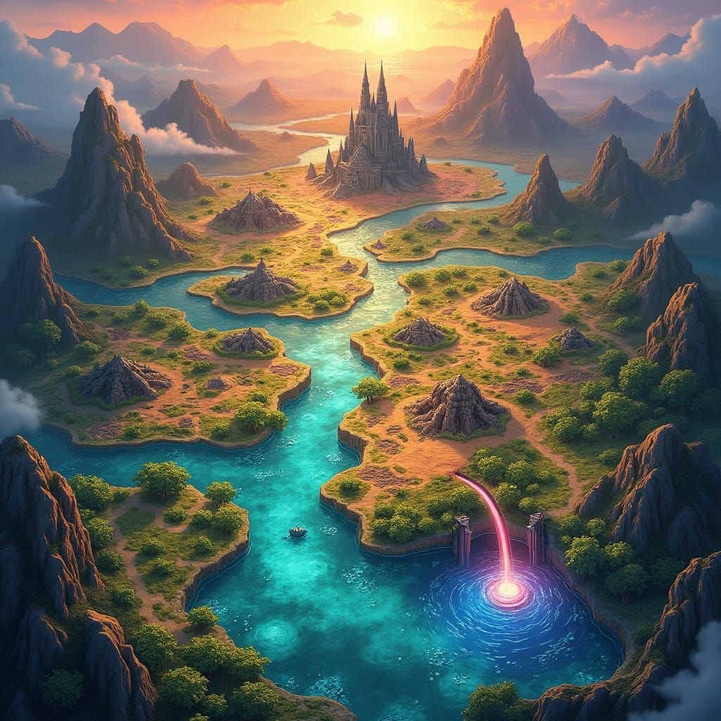 Fantasy Board Game Map with Hexagonal Tiles