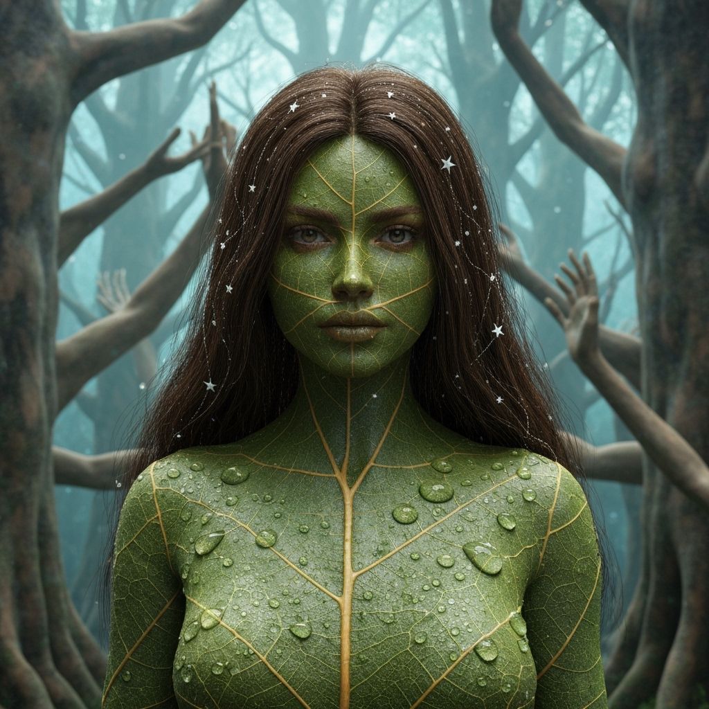 Majestic Water Woman with Star Hair in Surreal Forest