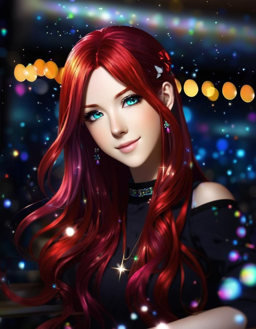 Anime Style Portrait with Rainbow Sparkles