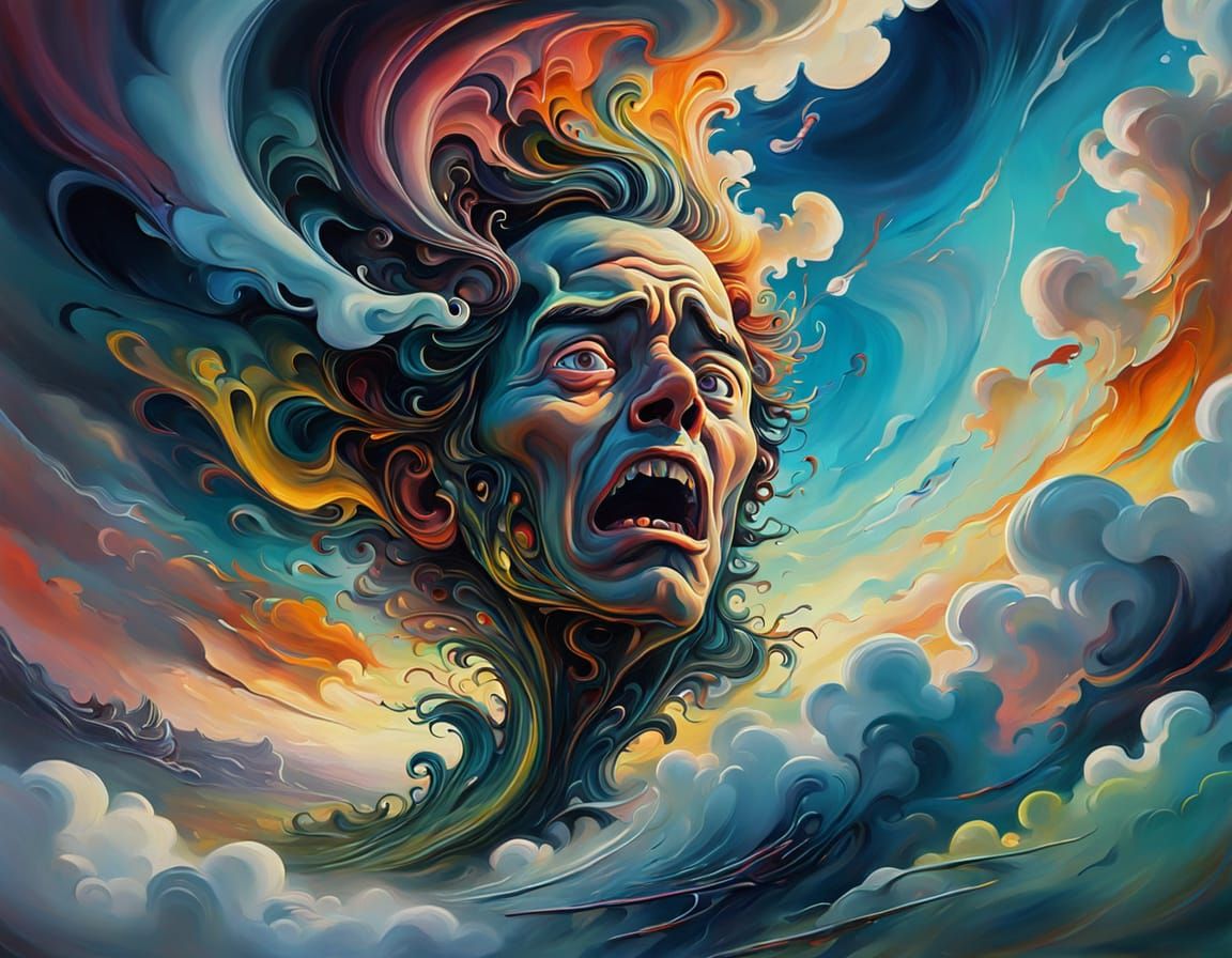 Surreal Person Speaking Gobbledygook in Oil Painting