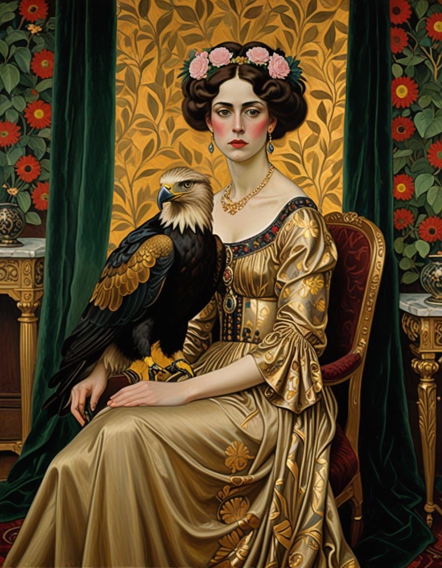 Elegant Woman Eagle in Opulent Salon