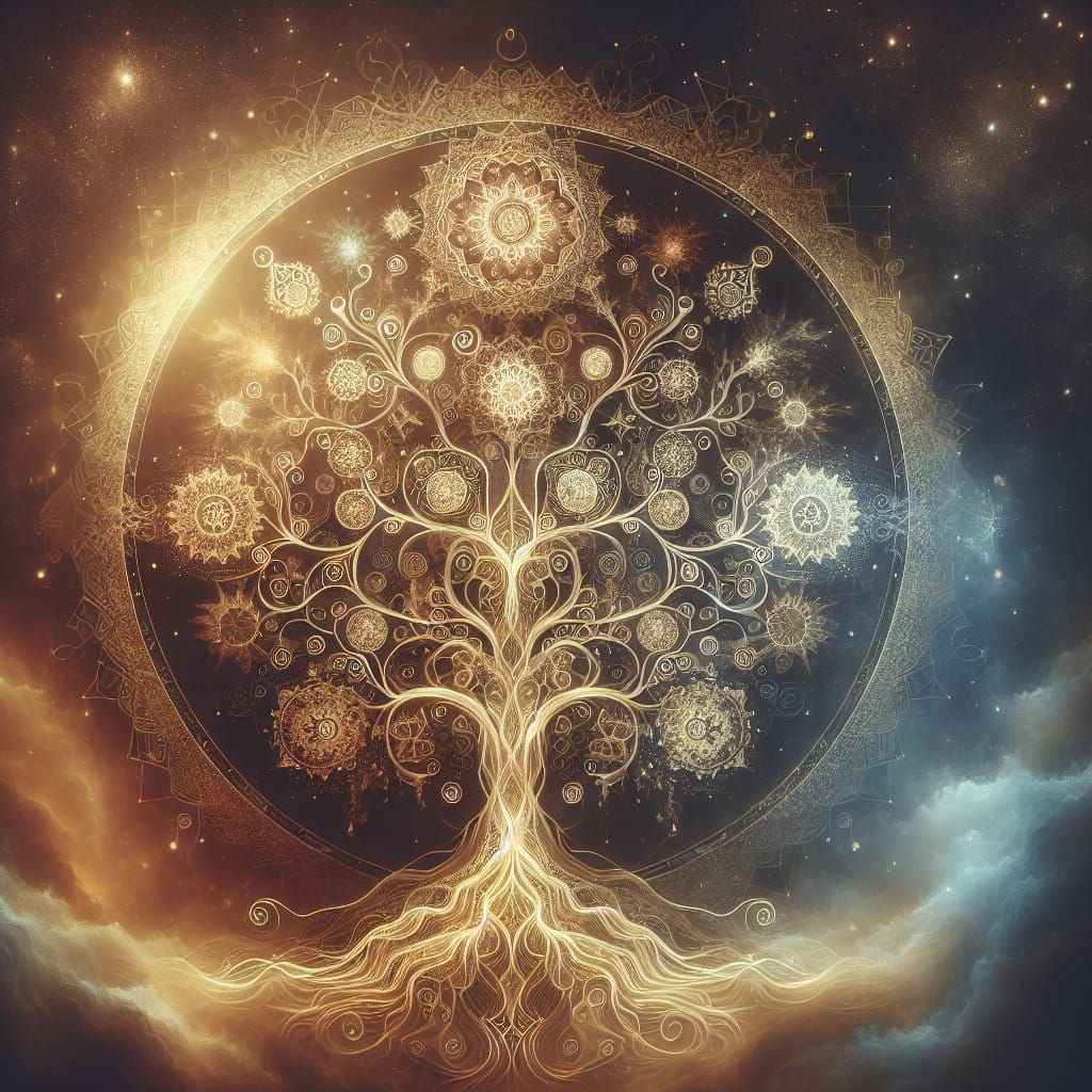 Golden Tree of Life: Holographic Astral Illustration