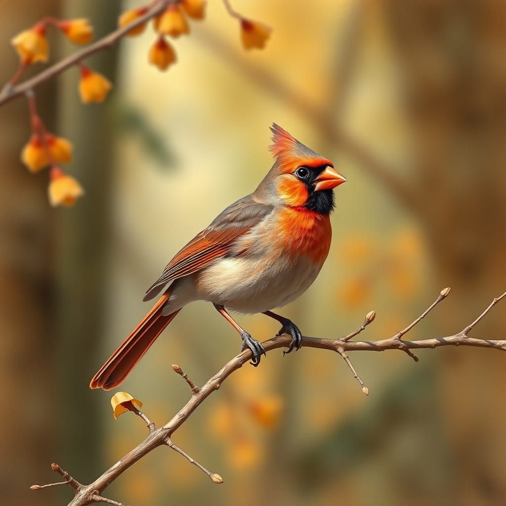 Whimsical Ruby-Throated Cardinal in Forest Habitat
